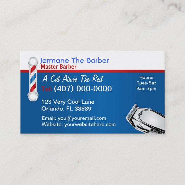 Barbershop Business Card (Barber pole and clippers (Front)