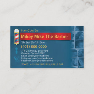 Barbershop Business Card-Barber pole, clippers com Business Card