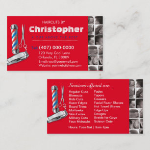 Barbershop Business Card-Barber pole, clippers com Business Card