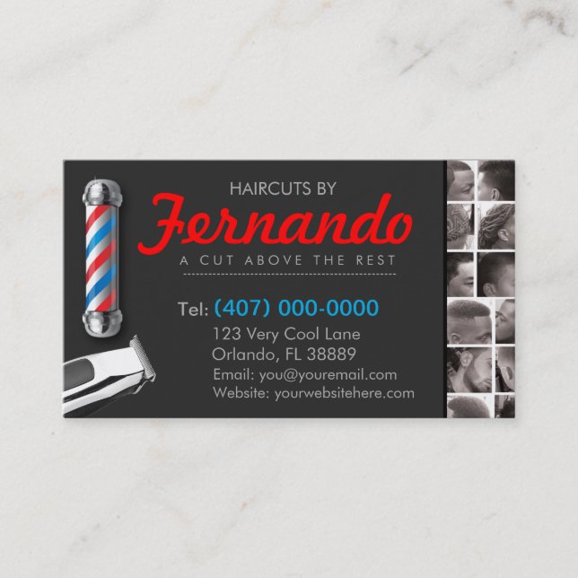 Barbershop Business Card-Barber pole, clippers com Card (Front)