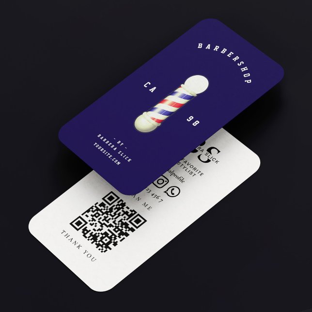 Barbershop Classic Barber Pole Dark Blue Business Card (Barbershop Classic Barber Pole Dark Blue Business Card
)