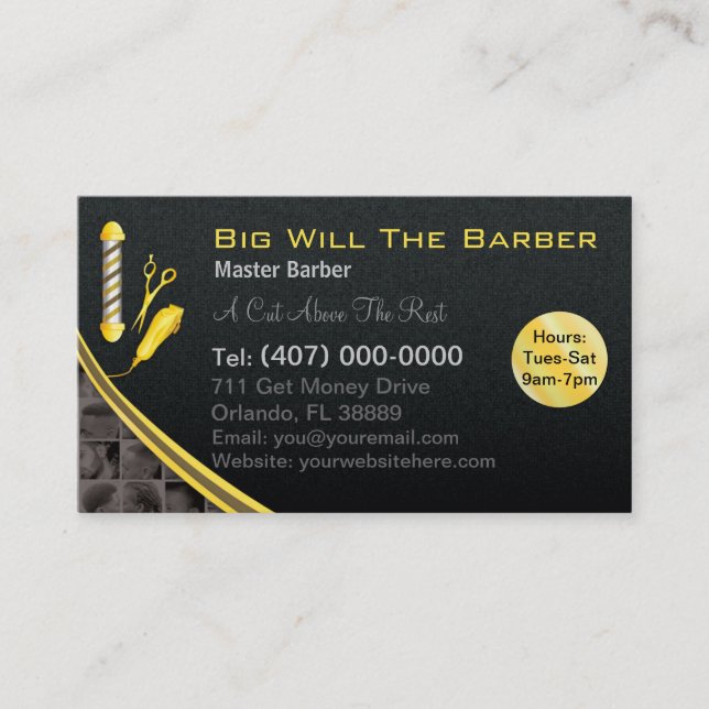 Barbershop (Customisable barber pole, clippers) Business Card (Front)