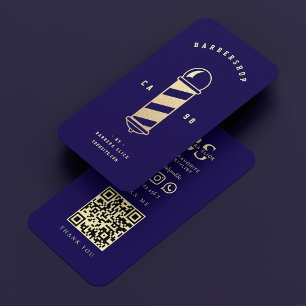 Barbershop Dark Blue Hairstylist Barber's Pole Business Card