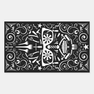 barbershop dia de los muertos rectangular sticker