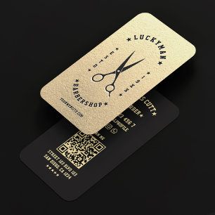 Barbershop Elegant Gold Barber Black Scissors  Business Card