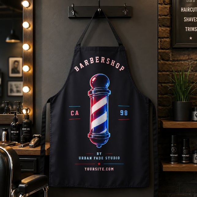 Barbershop Glowing Bold Blue Red Pole Logo Apron (Creator Uploaded)