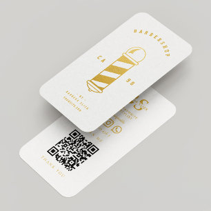 Barbershop Gold Barber Pole White Minimal Modern Business Card