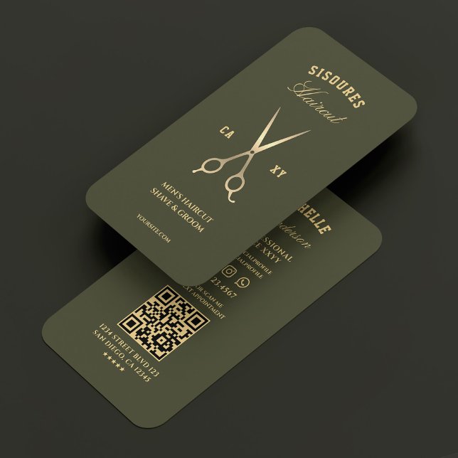 Barbershop Gold Barber Scissors Army Green Luxe Business Card (Barbershop Gold Barber Scissors Army Green Luxe Business Card
)