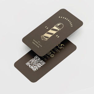 Barbershop Gold Barber's Pole Monogram Business Card
