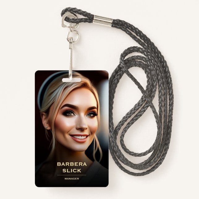 Barbershop Gold Barber's Pole Staff Employee ID ID Badge (Front with Lanyard)