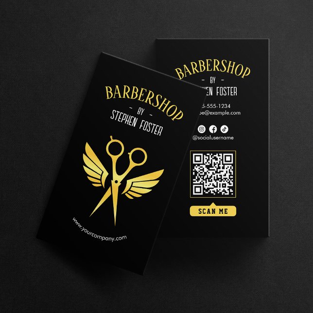 Barbershop Hair Hairdresser Barbershop Black Gold Business Card (Creator Uploaded)