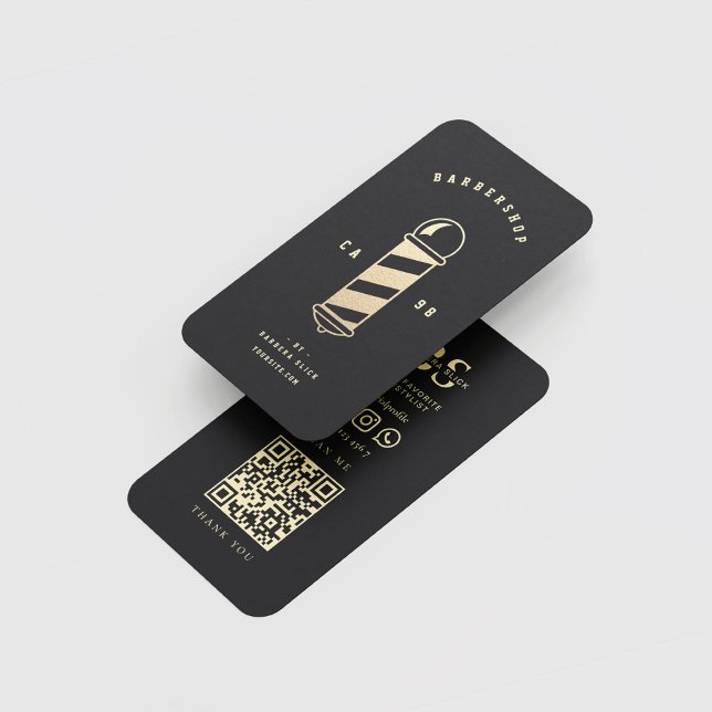 Barbershop Haircut Hairstylist Barber's Pole Black Business Card (Creator Uploaded)