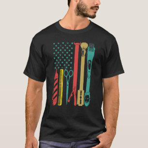 Barbershop hairStyle Hairdresser US flag Barber Ha T-Shirt