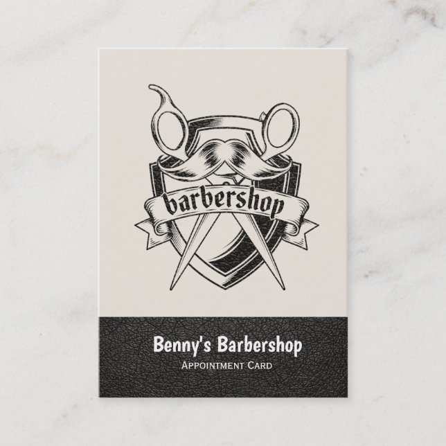Barbershop leather look appointment card (Front)