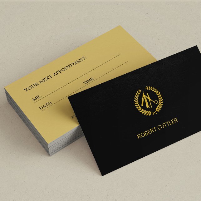 Barbershop luxury black logo appointment template card (Creator Uploaded)