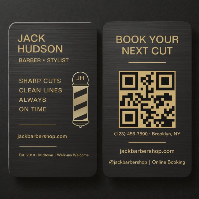 Barbershop Metallic Black Gold Barber Haircut  Business Card (Creator Uploaded)