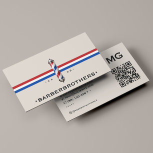 Barbershop Minimal Barber Sand Red White Blue  Business Card