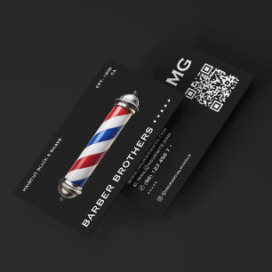 Barbershop Modern Classic Barber Pole Black Business Card