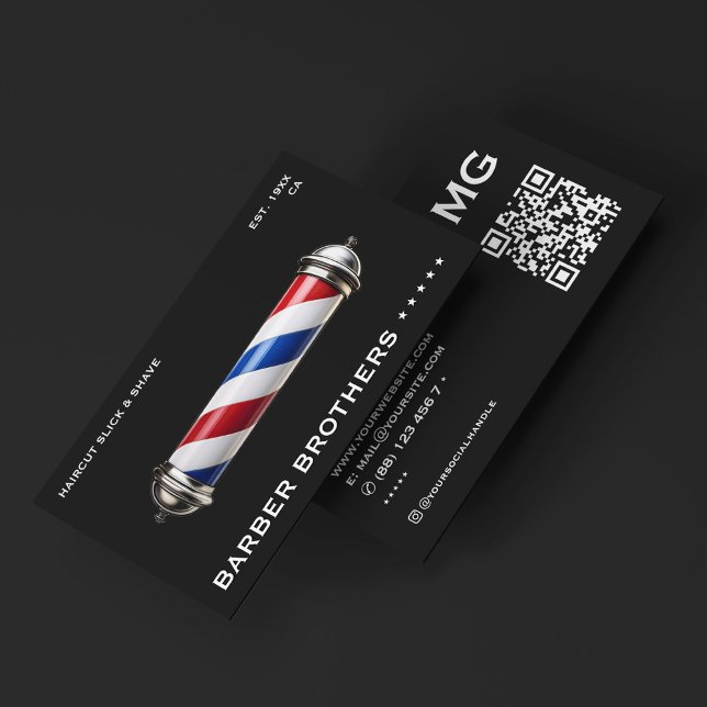 Barbershop Modern Classic Barber Pole Black  Business Card (Barbershop Modern Classic Barber Pole Black Business Card
)