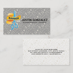 Barbershop Pattern Barber Scissors Logo Business Card