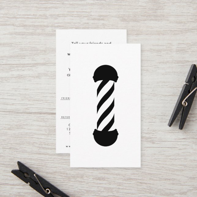 barbershop pole refer a friend referral card (Front/Back In Situ)
