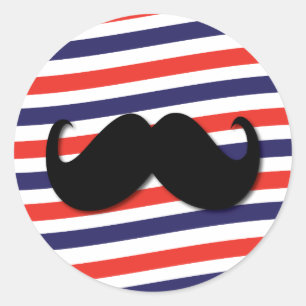 Barbershop pole stripe moustache classic round sticker