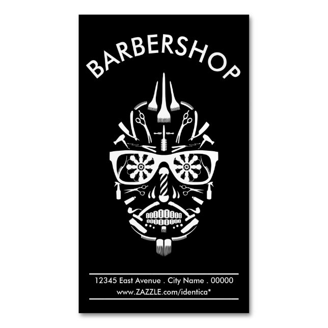 barbershop punk calavera magnetic business card (Front Vertical)
