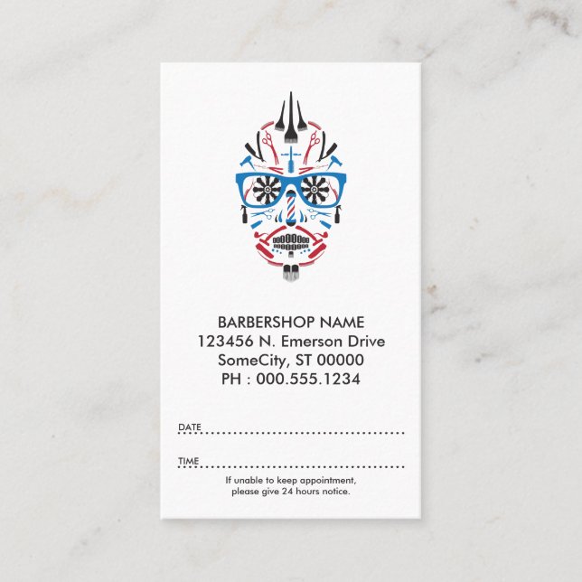 barbershop punk skull appointment card (Front)