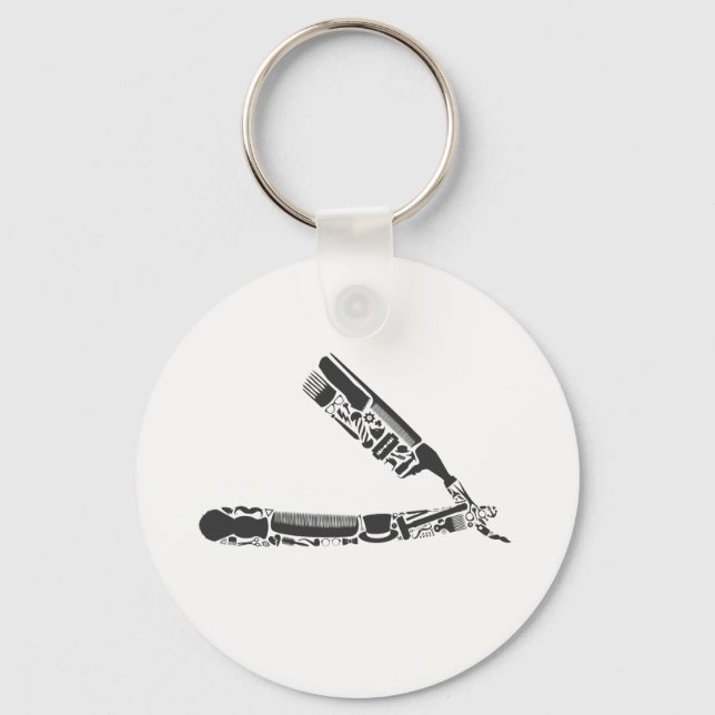 barbershop razor icons key ring (Front)