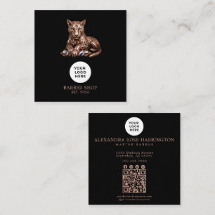 Barbershop Rose Gold Panther Logo Qr Code Square Business Card