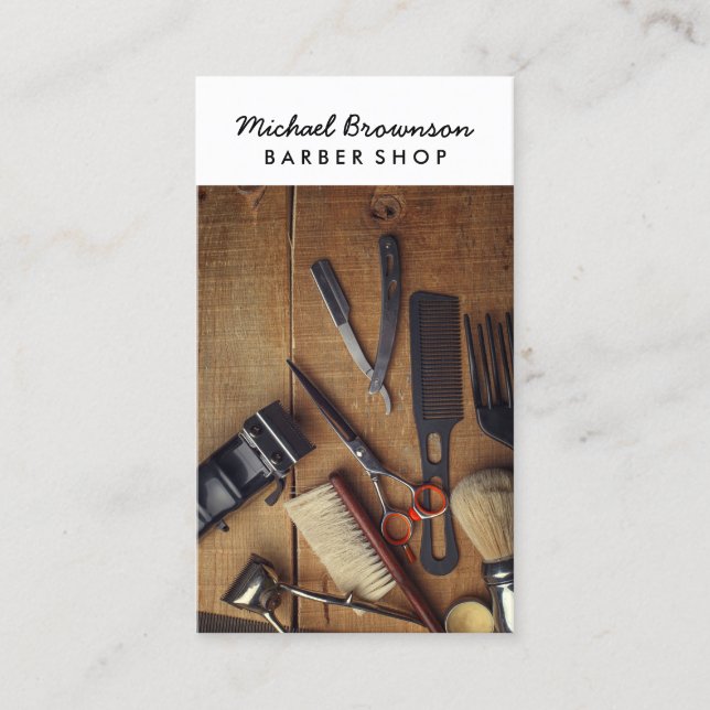 BarberShop Rustic Wood hipster Business Card (Front)