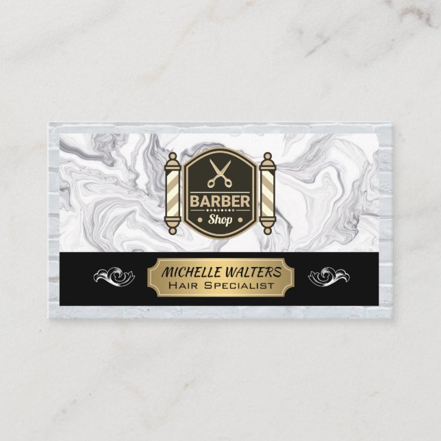 Barbershop Scissors | Barber Pole | Brick  Business Card (Front)