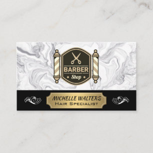 Barbershop Scissors Barber Pole Marble Business Card