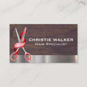 Barbershop Scissors   Wood Metal Business Card