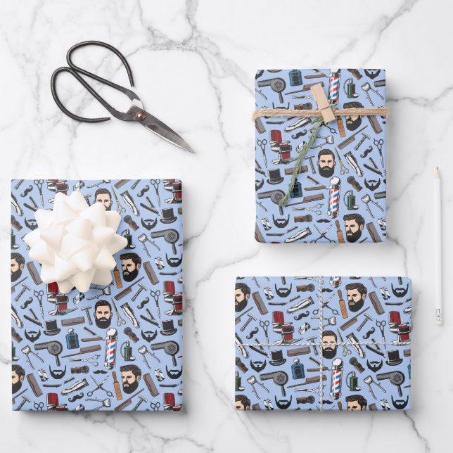 Barbershop Shave Man Haircut Barber Pole Gift   Wrapping Paper Sheet (Front)