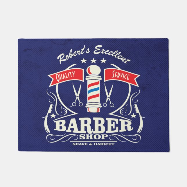 Barbershop Stylist Barber Entrance Door Mat Blue (Front)