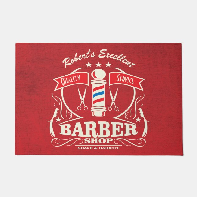 Barbershop Stylist Barber Entrance Door Mat Red (Front)