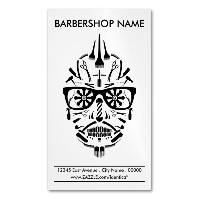 barbershop sugar skull magnetic business card (Front Vertical)