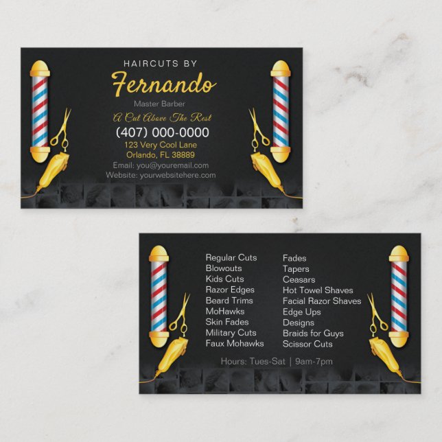Barbershop Template (Barber pole and clippers) Business Card (Front/Back)