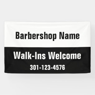 Barbershop Walk-Ins Welcome Black White Template Banner