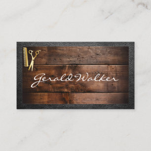Barbershop Wood Leather Border Business Card