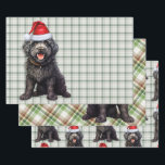 Barbet Christmas Dog Green Plaid Wrapping Paper Sheet<br><div class="desc">An adorable Barbet dog is ready for the holiday season with holiday hat. This cute Christmas dog is paired with a green and white holiday plaid on this set of gift wrap for the dog lover.</div>