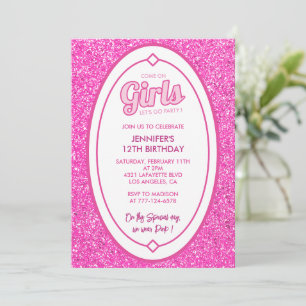 Barbi 12th birthday invitations Glitter fushia