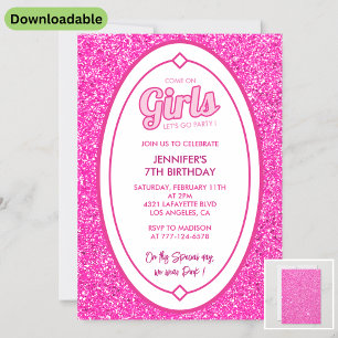 Barbi 7th birthday invitations Glitter fushia