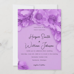barbie-inspired purple 3d floral wedding invitation