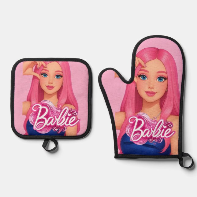 Barbie  oven mitt & pot holder set (Front)