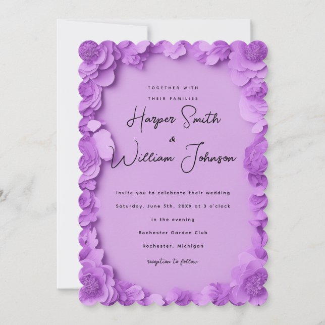 barbiecore floral wedding invitation (Front)