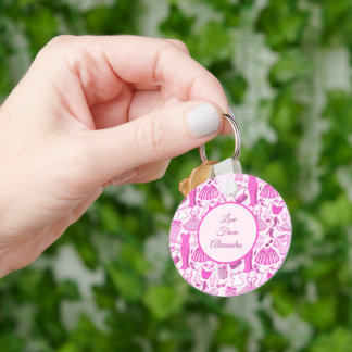 Barbiecore Pink and Hot Pink Fashion Pattern Key Ring