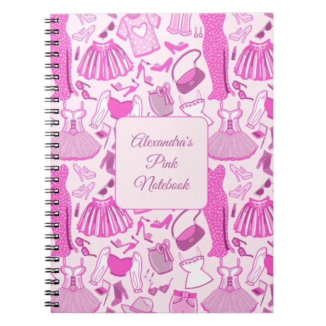 Barbiecore Pink and Hot Pink Fashion Pattern Notebook (Front)
