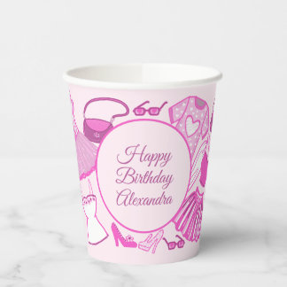 Barbiecore Pink and Hot Pink Fashion Pattern Paper Cups